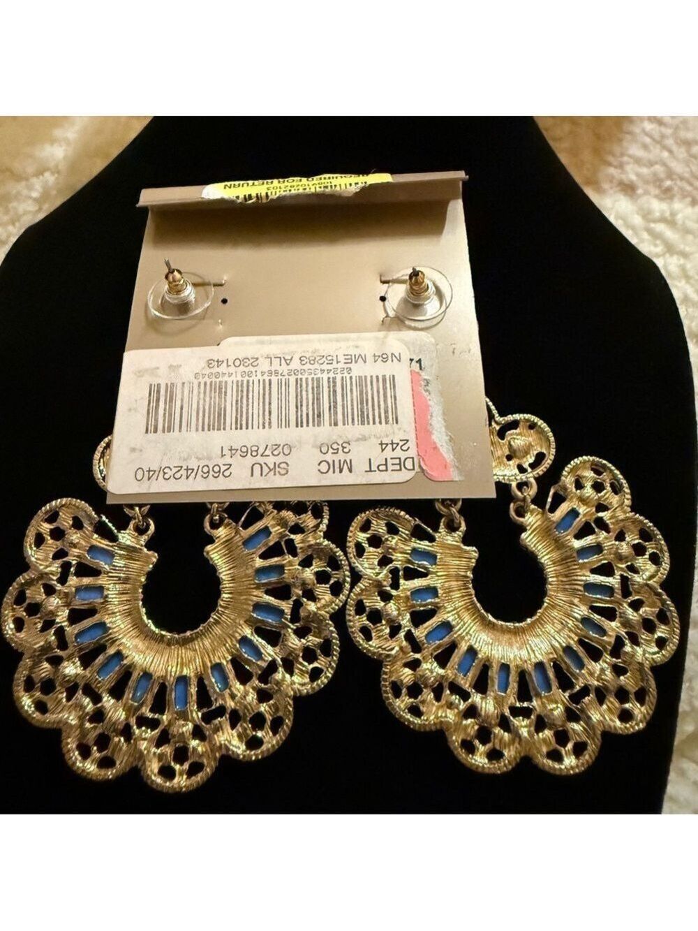 Natasha Couture Blue and Gold Filigree Earrings - Picture 3 of 4